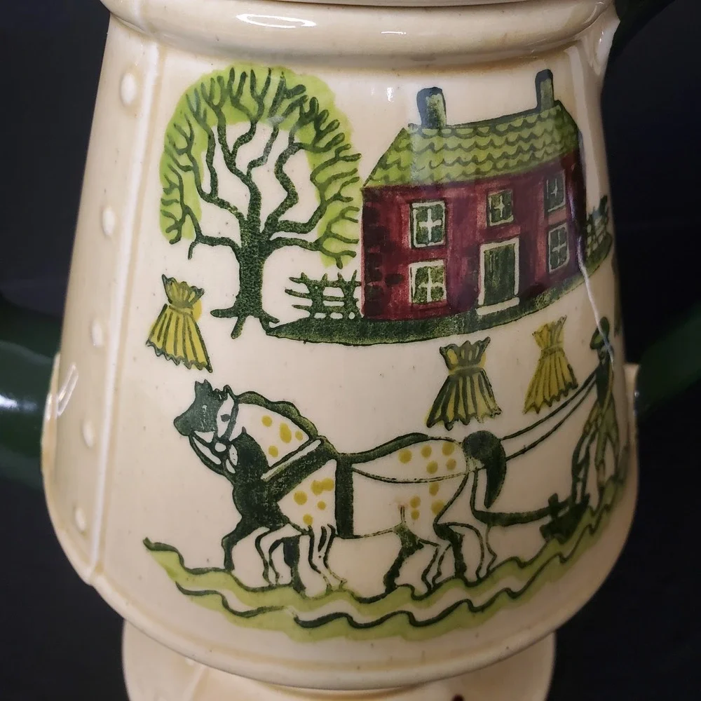 Vintage METLOX POPPY TRAIL Homestead Farm Horse Provincial Coffee Tea Pot‎